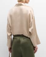 Image 4 of 6: Eleventy Drop-Shoulder Button-Down Silk Shirt