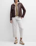 Image 5 of 6: Eleventy Hooded Zip-Front Leather Biker Jacket