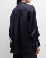 Image 4 of 6: Eleventy Silk Puff-Sleeve Blouse