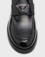 Image 4 of 6: Prada Leather Slip-On Flat Loafers