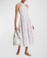 Image 3 of 3: Michael Kors Collection Cross-Neck Cotton Eyelet Flare Midi Dress