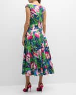Image 3 of 6: Talbot Runhof Jungle-Print Bateau-Neck Cotton Pique Midi Dress