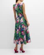 Image 4 of 6: Talbot Runhof Jungle-Print Bateau-Neck Cotton Pique Midi Dress