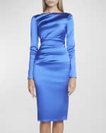 Image 5 of 6: Talbot Runhof High-Neck Draped Satin Duchesse Long-Sleeve Dress
