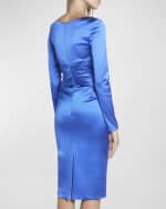 Image 4 of 6: Talbot Runhof High-Neck Draped Satin Duchesse Long-Sleeve Dress