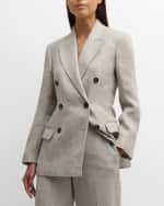 Image 2 of 6: Brunello Cucinelli Metallic Linen Herringbone Double-Breasted Jacket