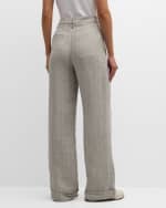 Image 4 of 6: Brunello Cucinelli Mid-Rise Straight-Leg Herringbone Linen Trousers