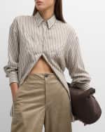 Image 2 of 6: Brunello Cucinelli Monili-Trim Striped Silk Collared Blouse