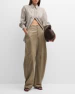 Image 5 of 6: Brunello Cucinelli Monili-Trim Striped Silk Collared Blouse