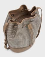 Image 5 of 6: Brunello Cucinelli Drawstring Metallic Raffia Bucket Bag
