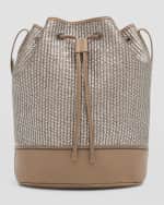 Image 1 of 6: Brunello Cucinelli Drawstring Metallic Raffia Bucket Bag