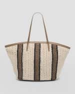 Image 1 of 6: Brunello Cucinelli Striped Crochet Tote Bag