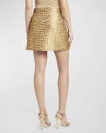 Image 4 of 6: TOM FORD Metallic Croc-Jacquard Tailored Wrap Mini Skirt