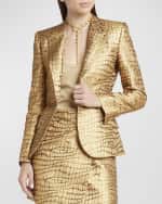 Image 3 of 6: TOM FORD Metallic Croc-Jacquard Single-Breasted Blazer Jacket