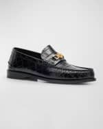 Image 5 of 6: Versace Men's Croc-Effect Medusa Coin Bit Loafers