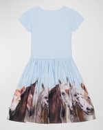 Image 2 of 5: Molo Girl's Cissa Combo Horse-Print Dress, Size 7-12
