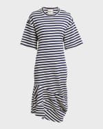Image 1 of 6: Plan C Patchwork Striped Short-Sleeve Midi T-Shirt Dress