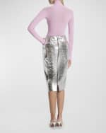 Image 3 of 6: ALAIA Metallic Leather Band Midi Skirt
