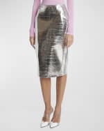 Image 1 of 6: ALAIA Metallic Leather Band Midi Skirt
