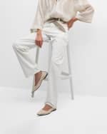 Image 2 of 6: Brunello Cucinelli Leather Monili Point Ballerina Flats