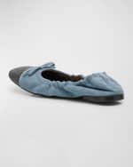 Image 3 of 6: Brunello Cucinelli Suede Monili Cap-Toe Ballerina Flats