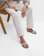 Image 2 of 6: Brunello Cucinelli Leather Monili Flat Slide Sandals