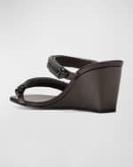 Image 3 of 4: Brunello Cucinelli Monili Dual-Band Slide Wedge Sandals