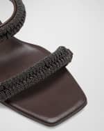 Image 4 of 4: Brunello Cucinelli Monili Dual-Band Slide Wedge Sandals