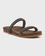 Image 5 of 6: Brunello Cucinelli Monili Two Band Slide Sandals