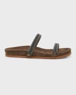 Image 1 of 6: Brunello Cucinelli Monili Two Band Slide Sandals