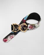 Image 2 of 3: Dolce&Gabbana Charmeuse Floral Mixed-Media Belt With Baroque DG Buckle