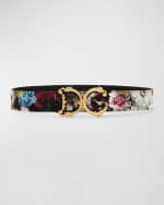 Image 1 of 3: Dolce&Gabbana Charmeuse Floral Mixed-Media Belt With Baroque DG Buckle