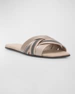 Image 5 of 6: Brunello Cucinelli Metallic Leather Crisscross Slide Sandals