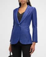 Image 2 of 6: Giorgio Armani One-Button Jersey Raffia Blazer