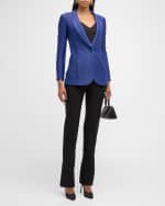 Image 5 of 6: Giorgio Armani One-Button Jersey Raffia Blazer
