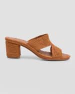 Image 1 of 6: Carrie Forbes Cara Raffia Block-Heel Mule Sandals