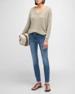 Image 5 of 6: Brunello Cucinelli V-Neck Linen-Silk Paillette Pullover