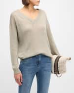 Image 1 of 6: Brunello Cucinelli V-Neck Linen-Silk Paillette Pullover