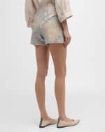 Image 4 of 6: Brunello Cucinelli Paillette Magnolia Embroidered Linen Shorts