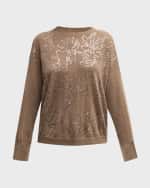 Image 2 of 5: Brunello Cucinelli Linen Knit Sweater with Magnolia Paillette Embroidery