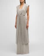 Image 1 of 6: Brunello Cucinelli Long Linen Paillette Embellished Vest