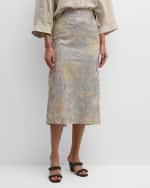 Image 2 of 6: Brunello Cucinelli Linen Midi Skirt with Paillette Magnolia Embroidery