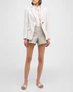 Image 5 of 6: Brunello Cucinelli Crispy Silk Button-Front Blouse with Raffia Magnolia Embroidery