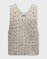 Image 1 of 6: Brunello Cucinelli Melange Jute Cotton Openwork Knit Tank Top