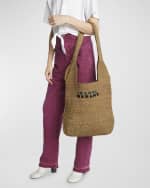 Image 3 of 6: Isabel Marant Medium Logo Raffia Shoulder Bag