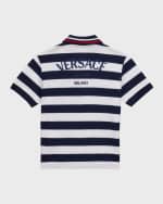 Image 2 of 3: Versace Boy's Striped Cotton Pique Polo Shirt, Size 4-14