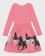 Image 5 of 5: Molo Girl's Casie Horse-Print Combo Dress, Size 3T-6