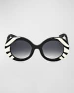 Image 3 of 3: Roberto Cavalli Stripes Acetate Round Sunglasses
