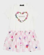 Image 1 of 5: Versace Girl's Damier Flowers Printed Logo T-Shirt Dress, Size 8-14