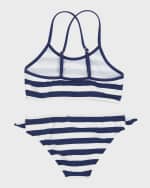 Image 3 of 3: Versace Girl's Striped Logo-Print Two-Piece Swimsuit, Size 4-6